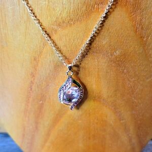 Vintage Monet Pink Crystal Pendant with Pink Rhinestone Accent 16" Long Necklace